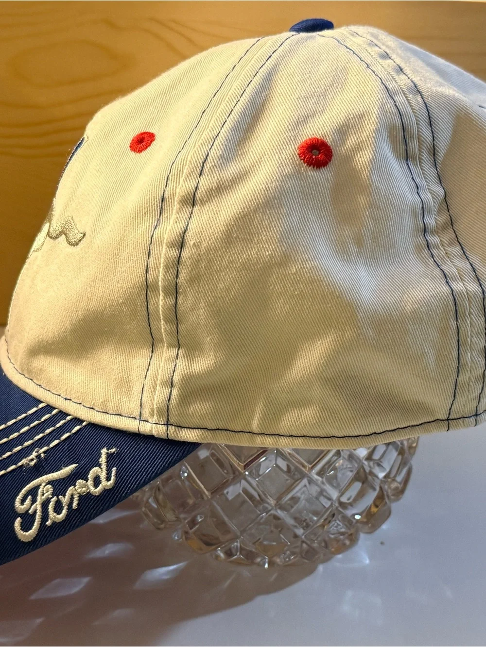 Ford Two-Tone Cream and Blue Mustang Logo Cap